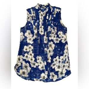 Elle Tahari Floral Sleeveless Silk Blend Top. Flowy with Ruffles. Small. 36” B